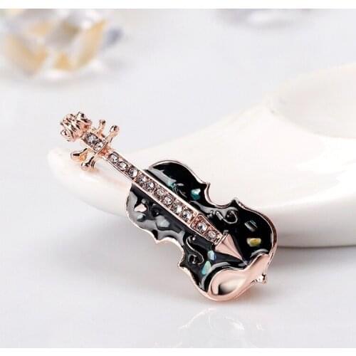 Crystal Musical Instrument Violin Brooches for Women Fashion Animal Pins Summer Style Shining Jewelry Kids Accessories Good Gift