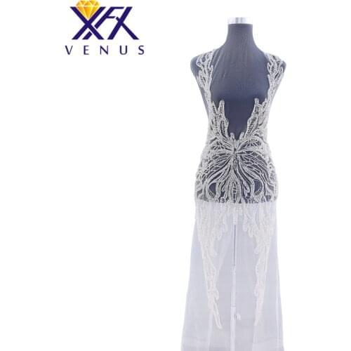 XINGFNAGXIU Rhinestones Sequins Beads Applique Crystals Decorative Patches Bridal Long Trim Dress Patch for Evening Prom Dress