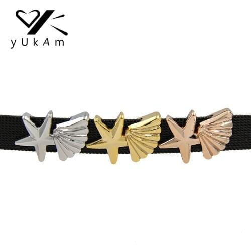 YUKAM Silver Color Stars Beach Ocean Conch Sea Shell Starfish Slide Charms Keeper for Mesh Bracelets Accessories Jewelry Making