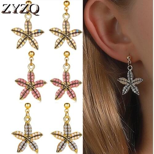 ZYZQ Starfish Drop Earrings for Women 2020 Wedding Party Jewelry Flowers boucle b’oreille pendante Female Long Dangle Earrings