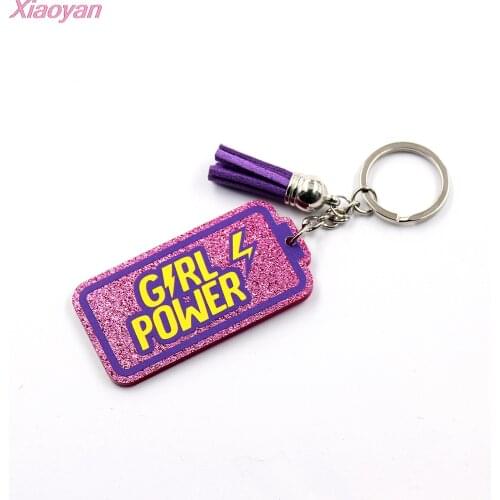 1piece) KC044-Acrylic Girl Power Keychain, Women Gift Battery Glitter Acrylic Keychain