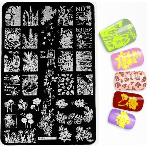 1pcs 14.5*9.5 cm Stainless Steel Nail Stamping Plates Flower Animal Plant Image Stencil Nail Art Stamp Template VI-B5