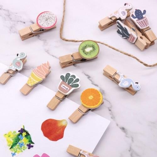 10pcs/pack Mini Flamingo Cat Cartoon Spring Wood Clips Fruit Wood Clips Paper Photo Clip Craft Decoration Clips Clothespin
