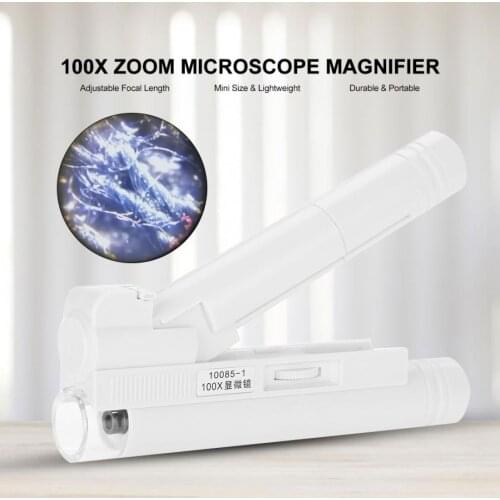 100X Zoom Microscope Double Tube Jewelry Magnifier Pocket Magnifying Glass with LED Light Jewelry Magnifier Lens Loupe Manicure