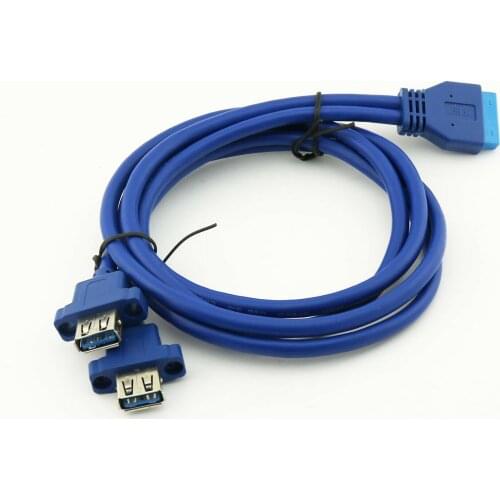 1x 80cm Dual Port USB 3.0 A Female Panel Mount to 3.0 20Pin Header Motherboard Y Splitter Connector Cable Blue