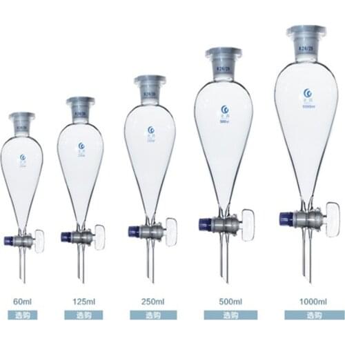 24/29 &19/26High Borosilicate Glass Pear Shaped Pyriform Separatory Funnel with glass Standard Taper Stopper Lab Supplies
