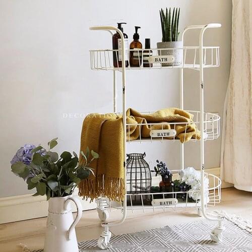 3 Tier White Retro Vintage Metal Cart Bathroom with Wheels