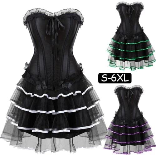 4 Layers Of Lace Tutu Skirt Sexy Corset Dress Set Plus Size Thin Waist Corselet Party Steampunk Halloween Costumes