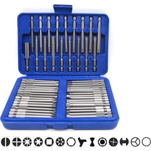 50 Piece Hex Star Torx Extra Long Security Bits Spline Flat Screwdriver Set 6-20