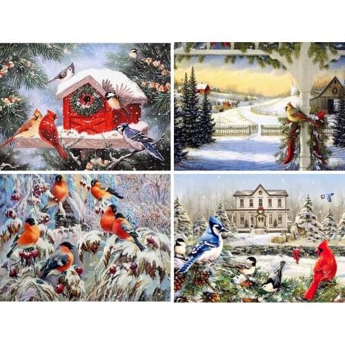 5D Diamond Painting Animal Birds Winter Landscape Full Drill Square Diamond Embroidery Mosaic Picture of Rhinestones Home Decor