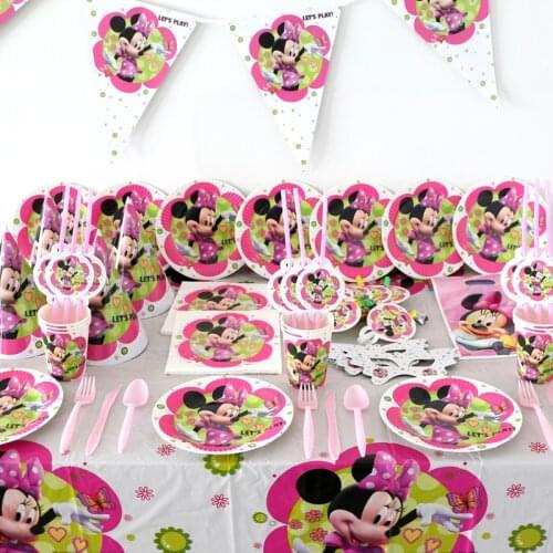 83pcs for 10 kids Minnie Mouse Theme Party Supplies Kids Girls Birthday Party Tableware set Christmas Party Decoration