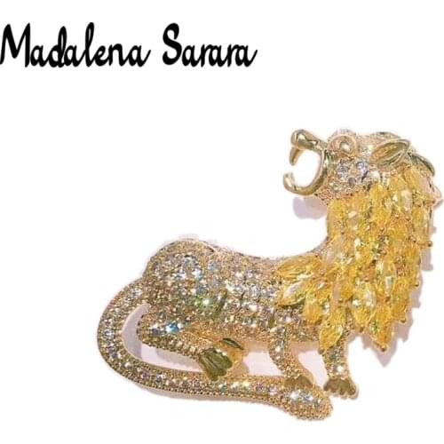MADALENA SARARA AAAA Zircon And Crystal Inlaid Pearl Brooch Gol Plated Copper Style Fine Lion Brooch Pin For Women Jewelry