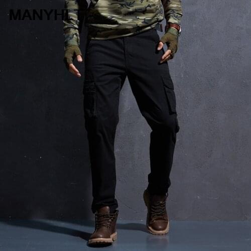 Men New Cargo Trousers Fashion Streetwear Pants Style Outdoor Slim Casual Mid-waist Stretch Solid Color Multi-pocket Trousers