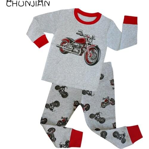 100 Cotton Boys Motorcycle Pajamas Sets Children 2pc Long Sleeve Pyjamas Kids Christmas Clothes Halloween Pajamas Pijamas Girls
