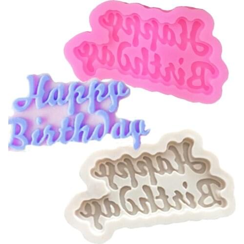 DIY Happy birthday shape Silicone Molds letter Gumpaste Chocolate Fondant Cake Decorating Tools wholesale