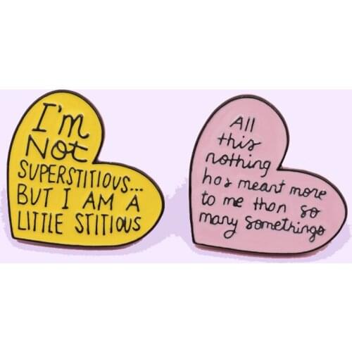 Heart With Words Enamel Pin Yellow Purple Brooch Bag Clothes Lapel Pin Sasha Away Badge Cartoon Jewelry Gift For Boys and Girls