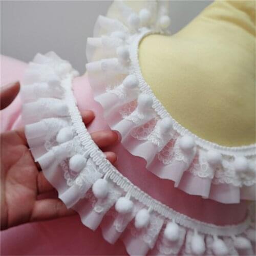 1M Pompon Ruffled Pleated Chiffon Lace Trim Patchwork Material DIY Lace Ribbon For Sewing Craft Accessories Decoration