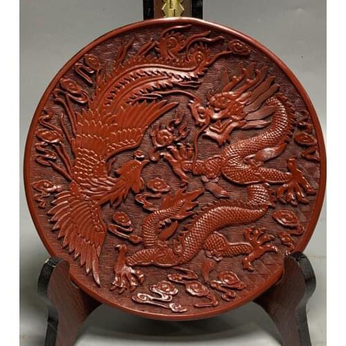 China archaize lacquerwork dragon dish crafts statue