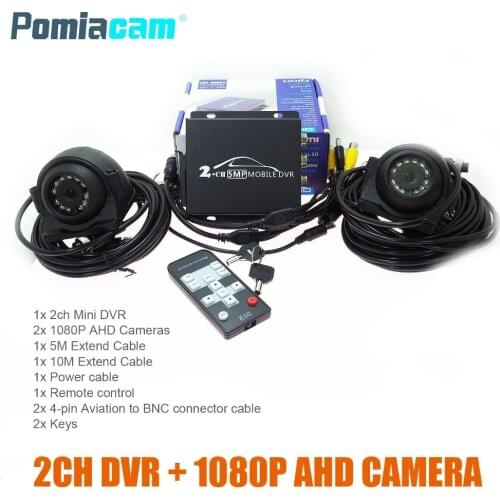 T760 2CH Mobile DVR with 2PCS 1080P AHD camera Video Surveillance System Car video recorder Kits mini vehicle DVR