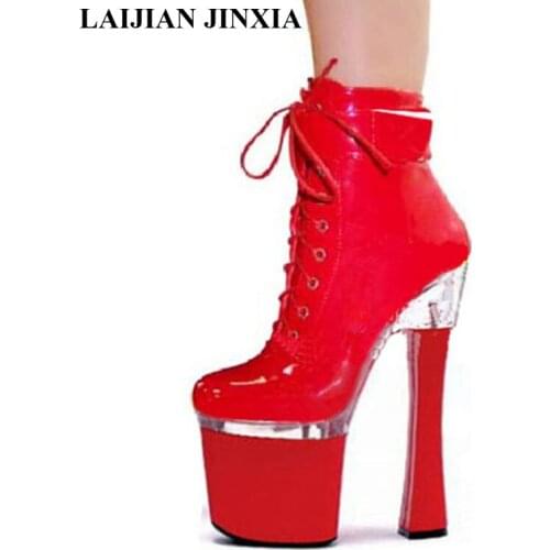 LAIJIANJINXIA NEW Stiletto With Platform sexy women motorcycle boots 18cm high heel ankle boots strappy Dress shoes