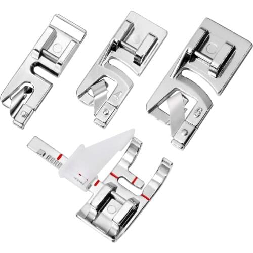 LMDZ 3 Pcs Sewing Machine Hemming Foot Kit with 1 Pcs Adjustable Guide Sewing Machine Presser Foot, Hemming Foot Kit Snapping
