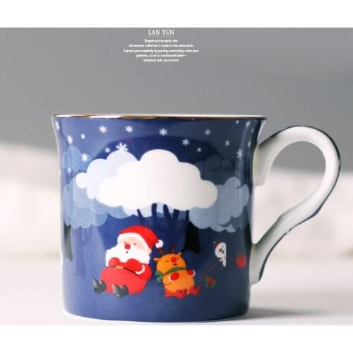 Little snow man mark cup Christmas snow man bone porcelain cup painted gold coffee milk tea cup little lovely Christmas gift