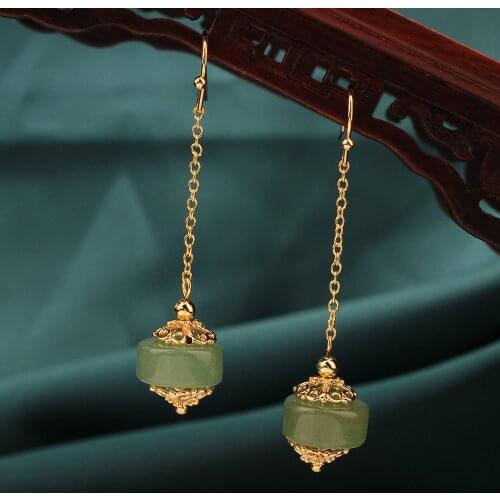 Fashion Vintage Green long Aventurine Drop earrings nature stones earrings Ethnic Jewelry for women