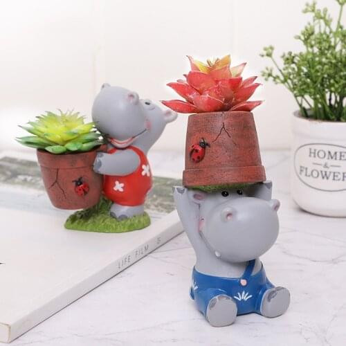 Cartoon Hippo Flowerpot Craft Succulent Plant Pots Home Decoration Figurine Animal Couple Planter