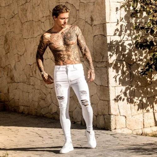 Skinny Jeans Men 2020 New Elasticity Slim Pencil Pants Sexy Casual Hole Ripped White Black Denim Jeans Mens Streetwear clothes