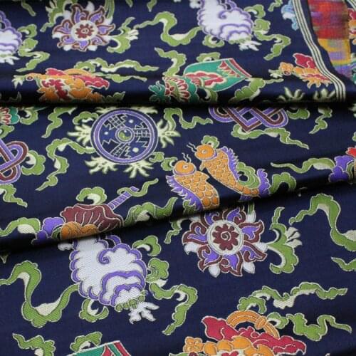 NEW32 Dark Blue Mongolia Style Embroidery Chinese Style Jacquard Brocade Fabrics For Dress/Decoration DIY Sewing Materials