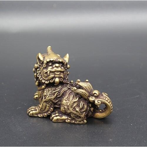 Delicate Old-style Brass Carved Ancient Chinese Mythical Beast Kylin Statue Auspicious