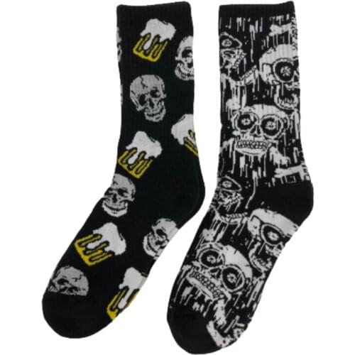 Creative Funny Skull Head Socks Trend Hip Hop Skateboard Towel Bottom Iong Socks Personality Fashion Street Style Cotton Socks