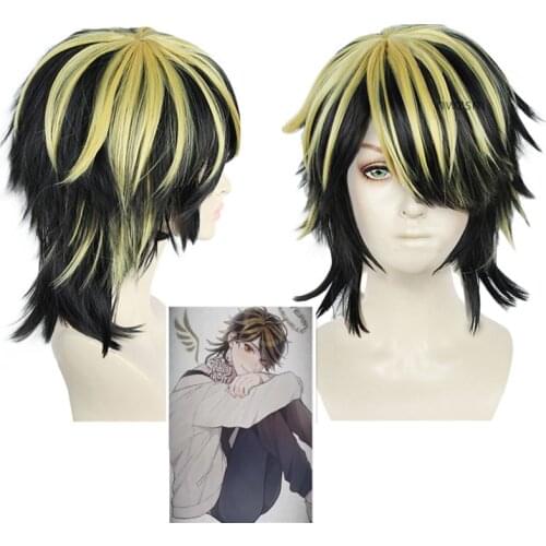 New Anime Tokyo Revengers Hanemiya Kazutora Cosplay Wig Black Golden Short Wig Tokyo Manji Gang Captain Fiber Hair Woman Man