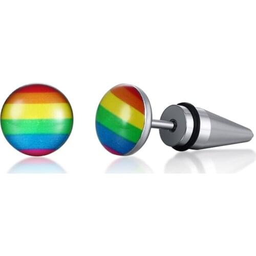 New Punk Rainbow Color Stud Earrings for Men and Women Stainless Steel Pride Gay Jewelry Colorful Accessories