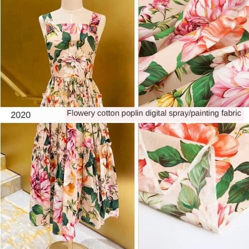 New Style Digital Spray / Painting Pure Cotton Poplin Fashion Fabric Romantic Sicily Spring and Summer Show Customization