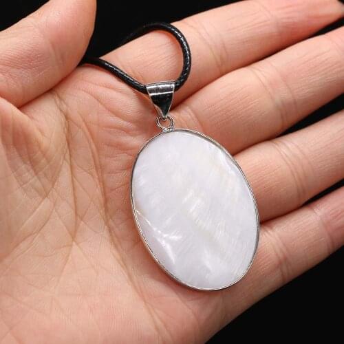 Natural Shell Necklace With Egg-Shaped White Pendant Leather Cord 2MM Charms For Elegant Women Love Romantic Gift