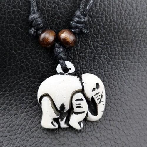 Tibetan Style Imitation Bone Carved Cute Elephants pendants necklaces Lucky amulet gifts for men womens jewelry XL17
