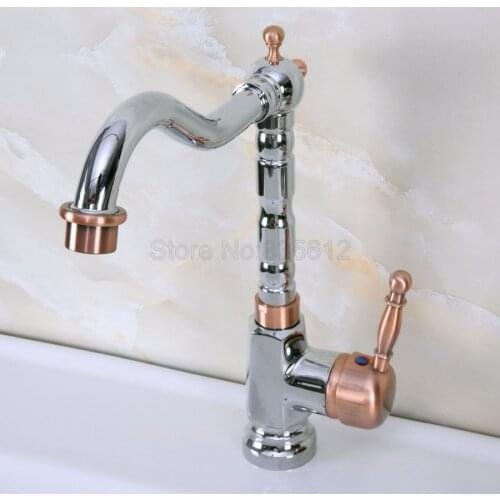 Polished Chrome Swivel Spout Bathroom Faucet Deck Mount Single Handle Cold and Hot Water Taps Basin / Sink Faucets tnf916