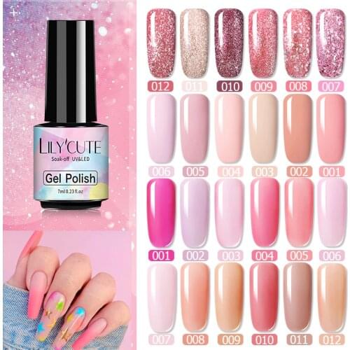 LILYCUTE 7ML Semi-transparent Nail Gel Rose Gold Nude Color Glitter Gel Soak Off UV Led Nail Gel Polish Nail Art Varnishes