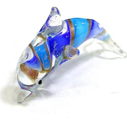 Custom Miniature Murano Glass Blue Dolphin Figurine Gold Foil Craft Ornaments Cute Sea Animal Xmas Gifts For Kids Aquarium Decor