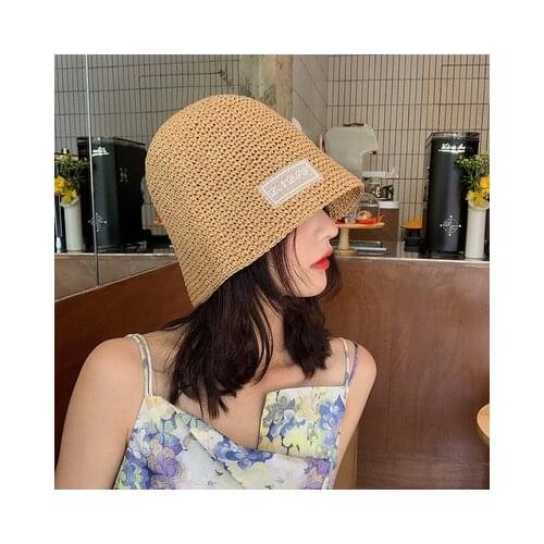 Hat Female Summer Version Of The Tide Wild Japanese Thin Water Paper Straw Letter Bucket Fisherman Cap Sunscreen Sun Hat Gorros
