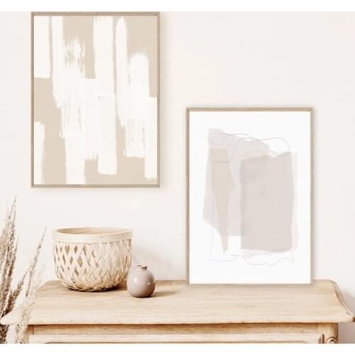 Contemporary Abstract Neutral Drawing Art Print Beige Watercolor Painting Canvas Poster Wall Pictures for Living Room Home Decor