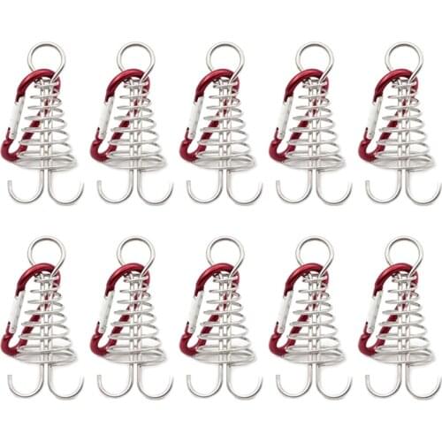 2021 Top 10 Pcs Spiral Shaped Spring Octopus Deck Peg with Carabiner Hooks Buckle Pegs