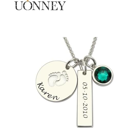UONNEY Dropshipping Personalized Name Engraving Baby Feet Dainty Necklace with Birthstone Womens Accessories Mothers Day Gift
