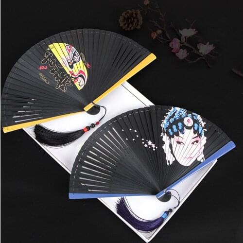 All bamboo Hollow out Comedy face Craft folding fan Chinese Hanfu Cheongsam Performance Dance Fan Outdoor decorative hand fan