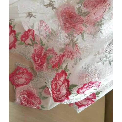 Gorgeous Tulle Lace Trim Pink Roses Floral Embroidered Lace 11.8 Inches Wide High Quality By The Yard