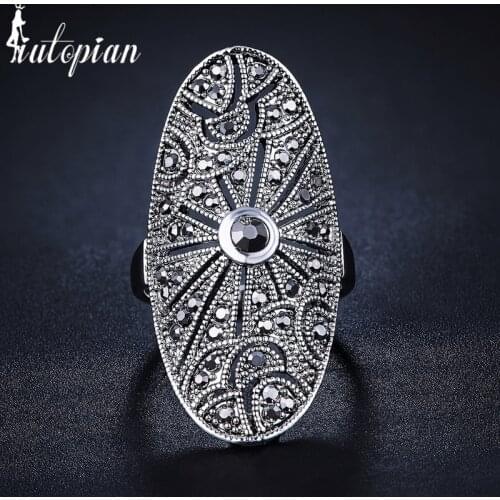 Iutopian Brand Vintage Crystal Oval Hollow Hat Shape Ring for Women High Quality #AA1884