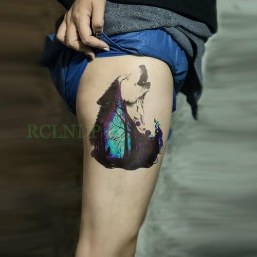 Waterproof Temporary Tattoo Sticker wolf growl Forest Fake Tatto Flash Tatoo Large size for Women Men girl Back Leg Arm chest