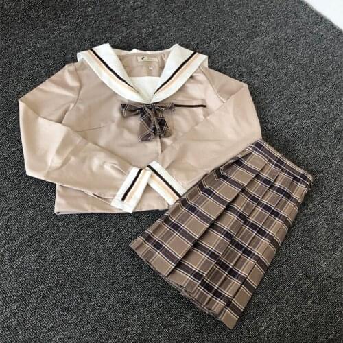 Japanese School Uniform For Girls JK Suit Long Skirt Korea Style Lolita Sailor Suit Plaid Dress Anime Cosplay