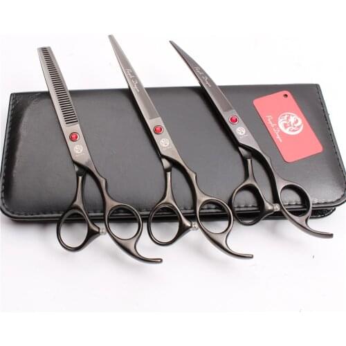Z3003 3Pcs Suit 7" 19.5cm Purple Dragon Japan 440C Cutting+Thinning Scissors+Down Curved Scissors Professional Pets Hair Shears